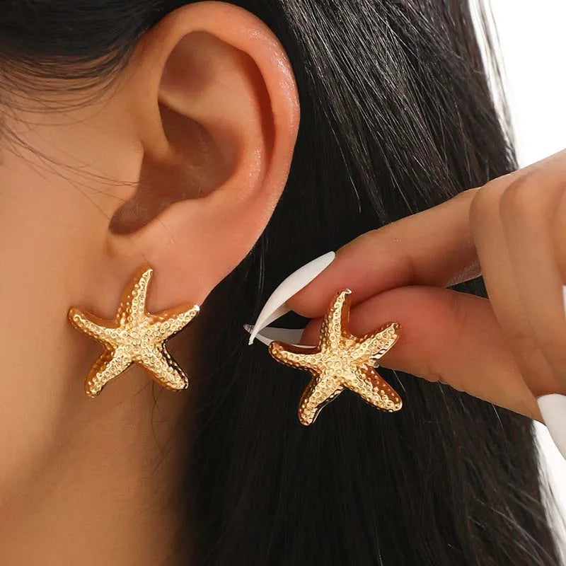 Punk Metal Starfish Stud Earrings for Women | Fashion Gold Color Geometric Jewelry