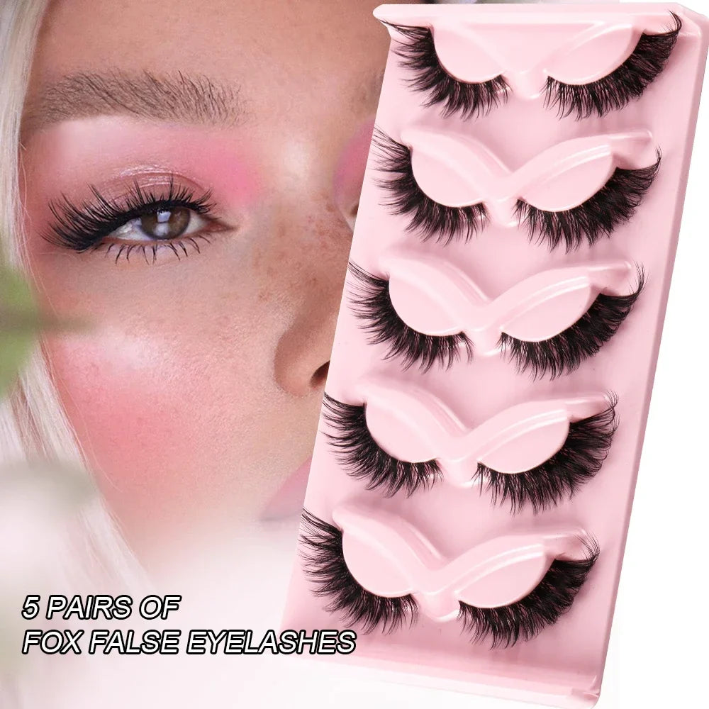 5 Pairs Cat Eye Lashes Fake Eyelashes | Natural Long Manga Winged End Lashes