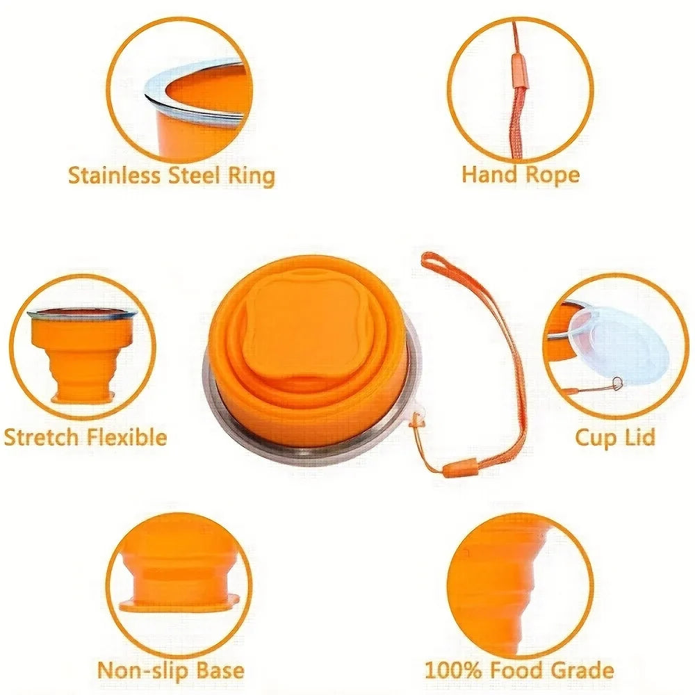 Silicone Collapsible Travel Water Cup | Portable Camping Mug with Lid