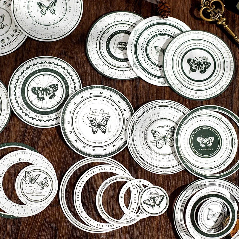 Vintage Round Stickers for Journaling | 24pcs Retro Collage Label Pack