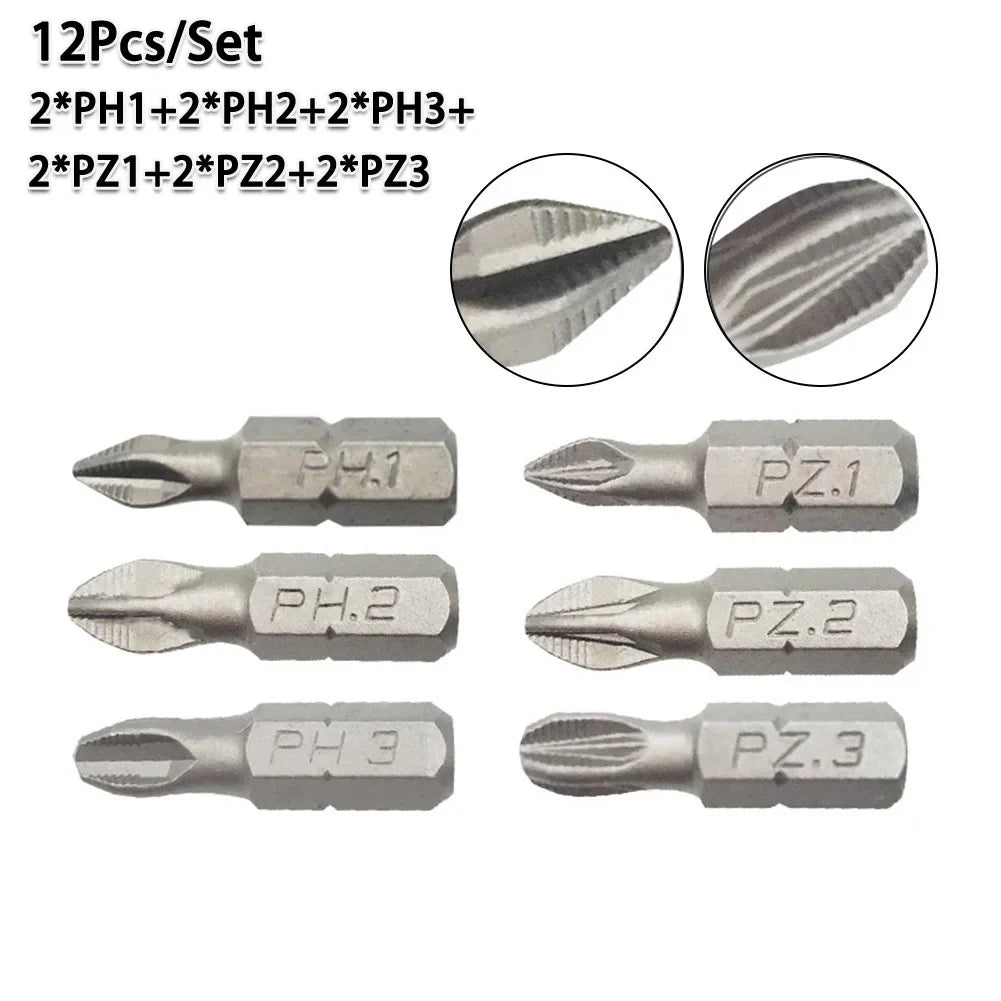 25mm Cross Bits Set | Hex Shanked Anti-Slip Magnetic Screwdriver Bits