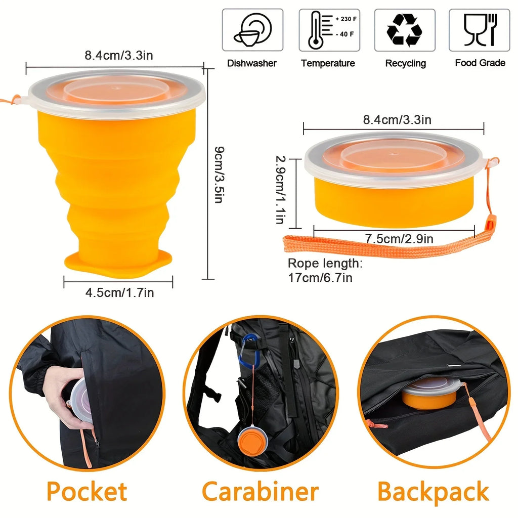 Silicone Collapsible Travel Water Cup | Portable Camping Mug with Lid