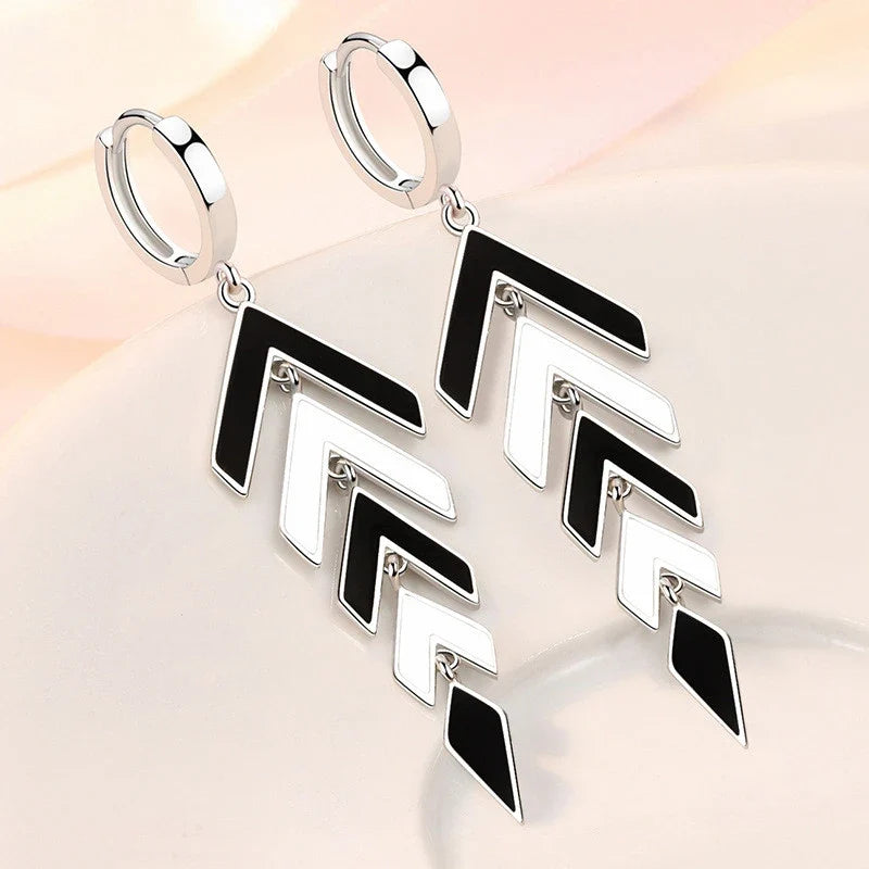 Women's 925 Sterling Silver Black & White Zircon Pendant Earrings Set | Fine Jewelry Gift