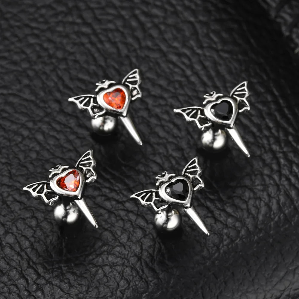 Stainless Steel Heart Zircon Stud Earrings | Vintage Punk Unisex Jewelry