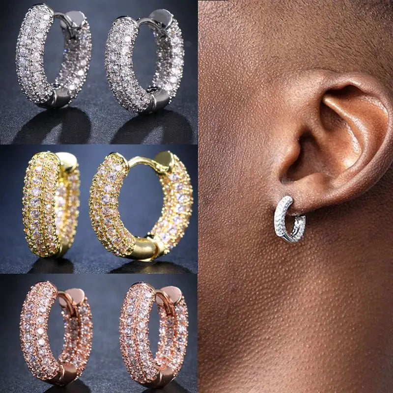 Shiny White Zircon Hoop Earrings | Simple Daily Wear for Women and Men