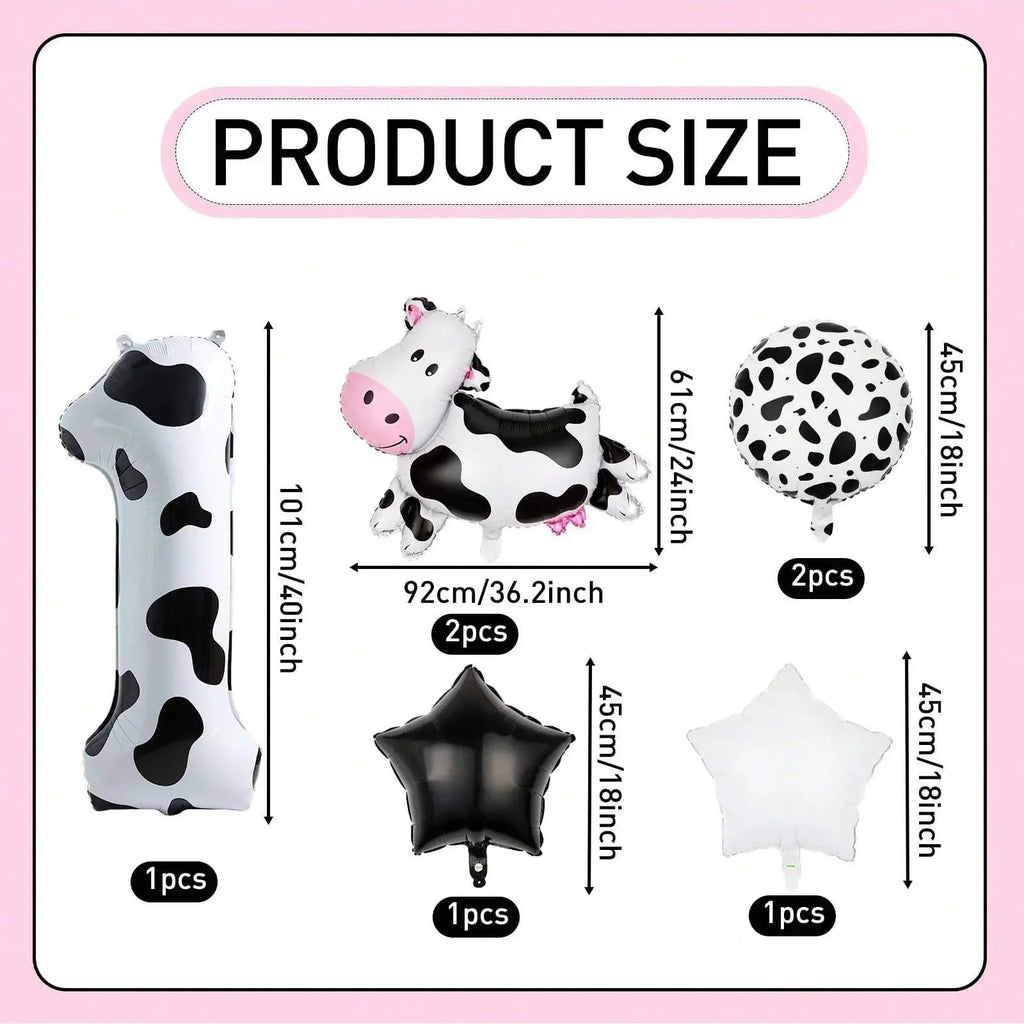 7pcs Cow Print Number Balloon Set | Farm Animal Birthday Party Decoration