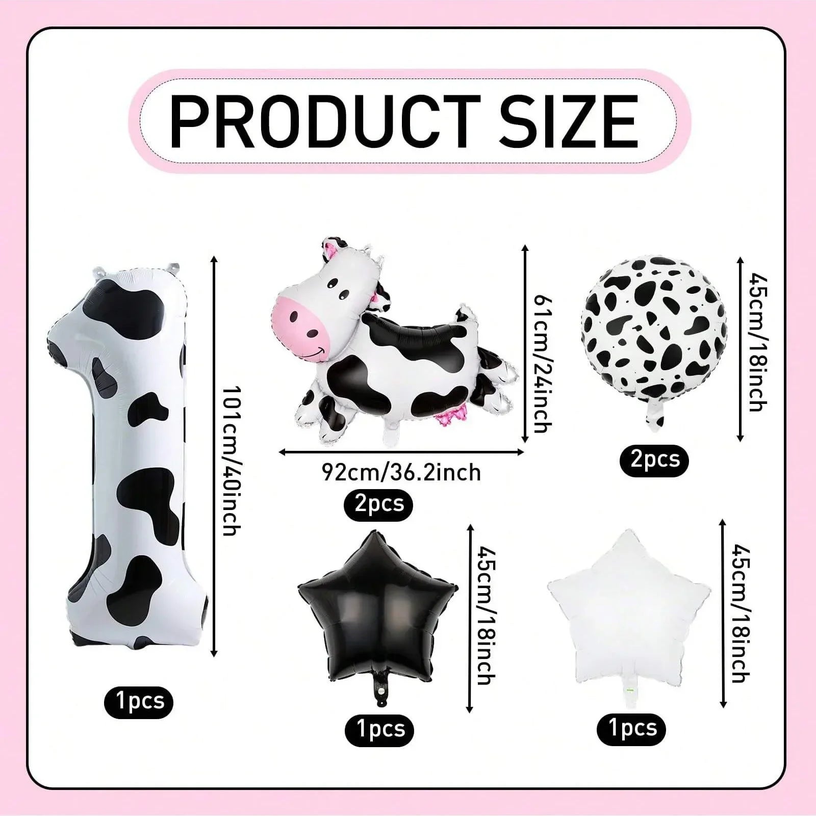 7pcs Cow Print Number Balloon Set | Farm Animal Birthday Party Decoration