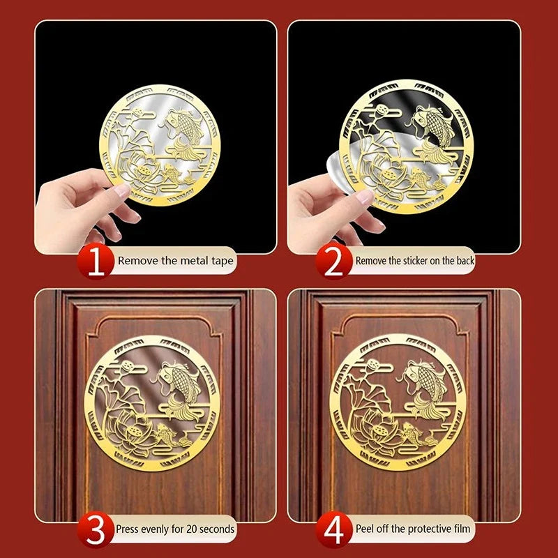 Carp Lotus Metal Sticker | Lucky Wealth Feng Shui Decoration