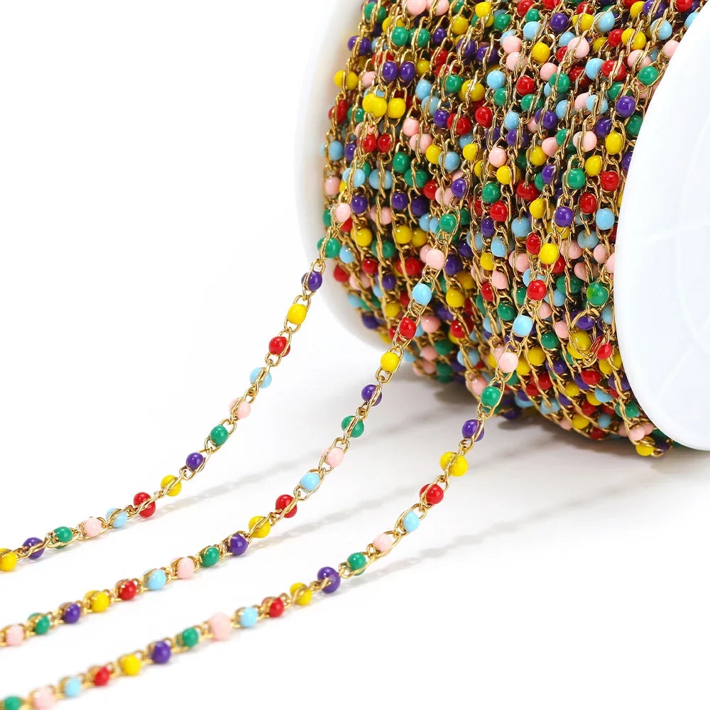 1 Meter Stainless Steel Enamel Beads Chain | DIY Jewelry Making Supplies
