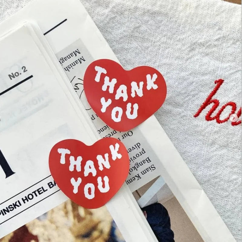 Red Heart Thank You Sticker Set | 30 White Thank You Gift Wrapping Stickers for DIY Baking Packaging