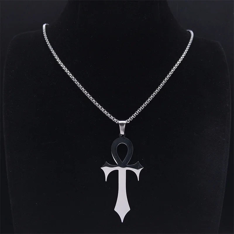 Stainless Steel Ankh Cross Pendant Necklace | Gothic Symbol of Life Jewelry