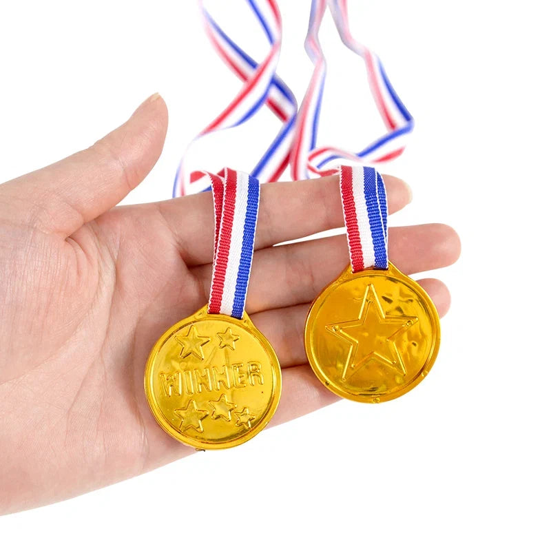 10/20 Pack Plastic Gold Winner Award Medals | Kids Birthday Party Favors and Sports Game Prizes