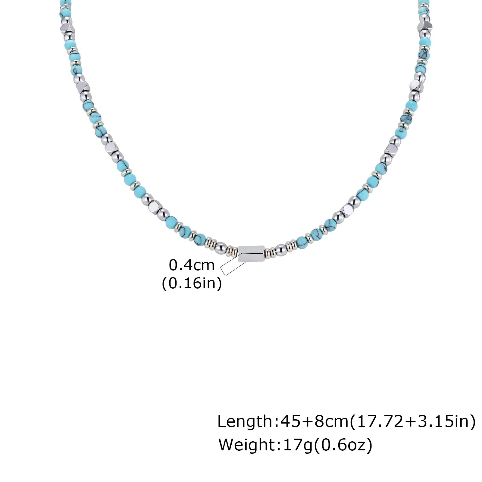 Trendy Men's Natural Stone Beaded Necklace | Classic Stainless Steel Metal Bead Choker