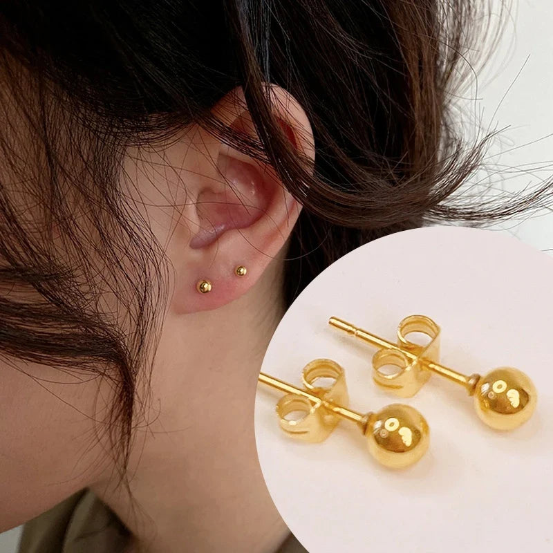 3-7mm Round Ball Stainless Steel Stud Earrings | Unisex Fashion Jewelry Gift