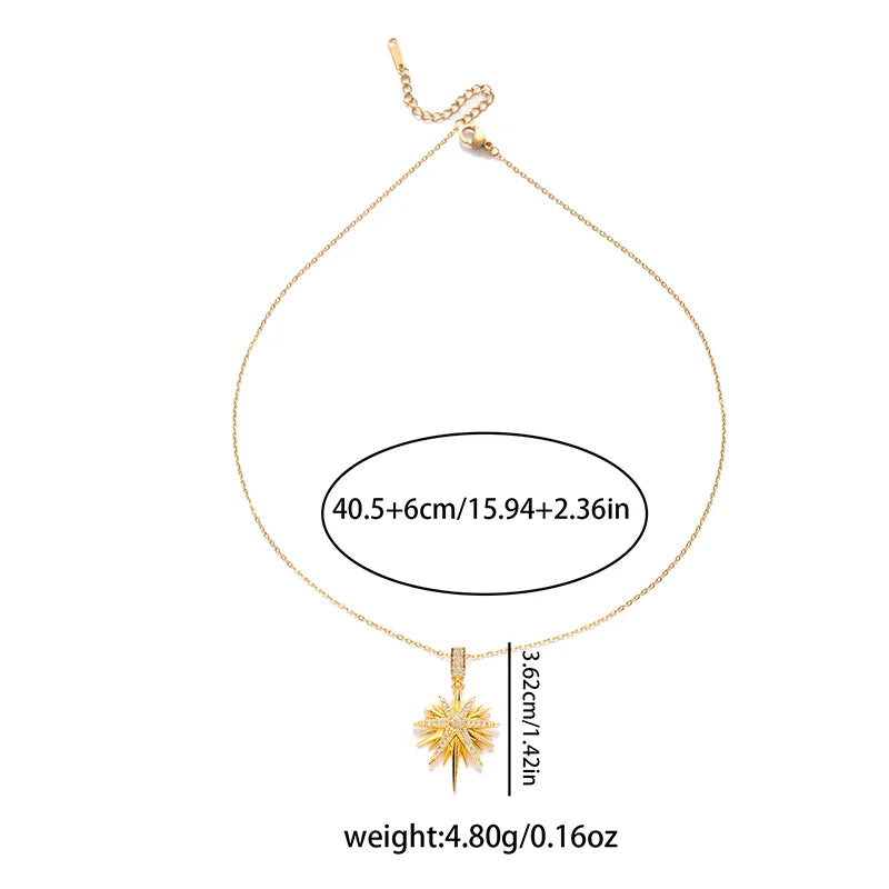 316L Stainless Steel Star Pendant Necklace | Shiny Zircon Jewelry for Women