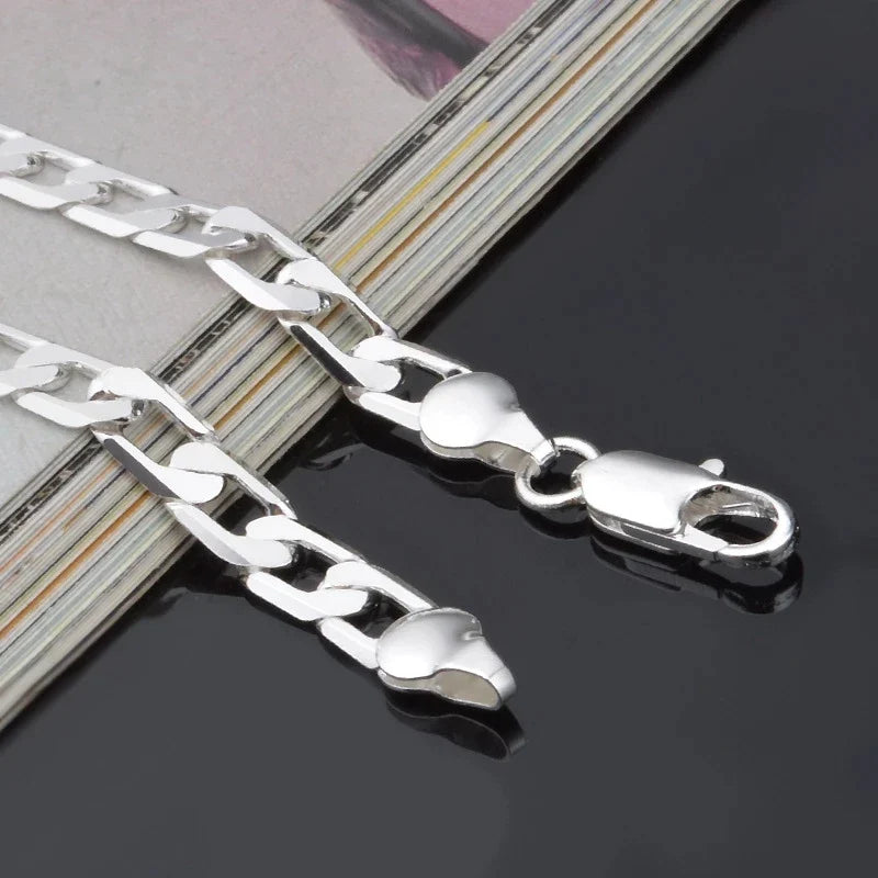 925 Sterling Silver Bracelet | Sideways Charm Bracelet for Men and Women