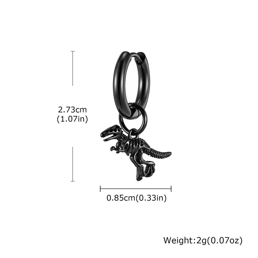Dinosaur Drop Earrings | Stainless Steel Punk Rock Jewelry for Men and Women