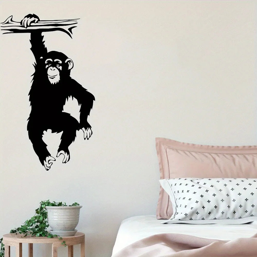 Large Funny Monkey Tree Wall Stickers | Cartoon Jungle Animal Vinyl Decal for Kids Room