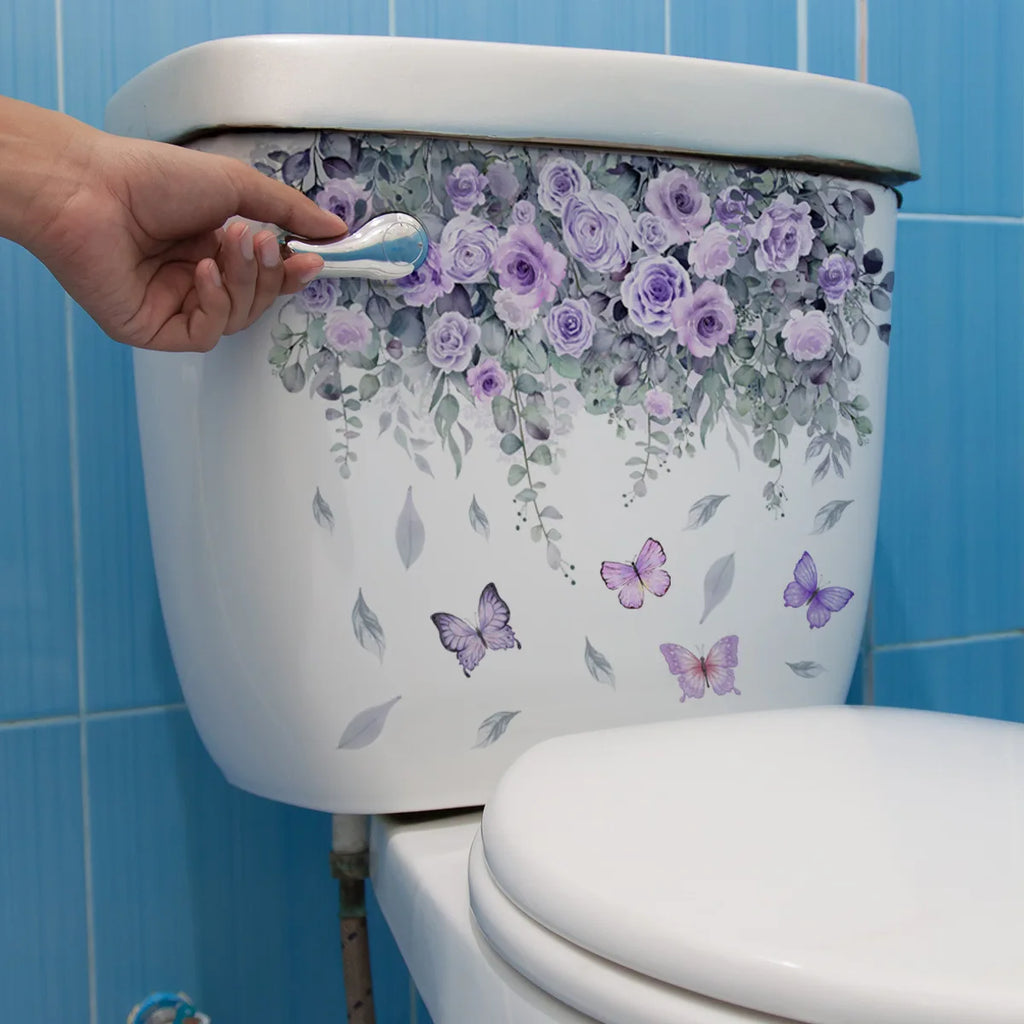 Purple Flower Wall Stickers Self Adhesive | Nordic Art Forest Butterfly Decals for Kids Room