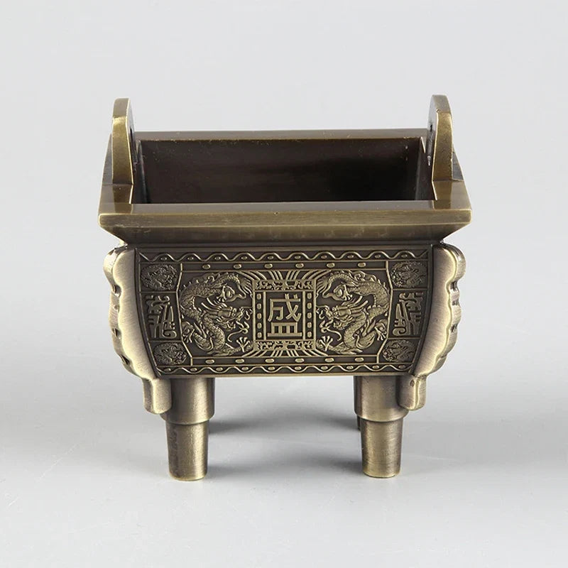 Mini Bronze Incense Burner | Chinese Retro Dragon Carving Decoration