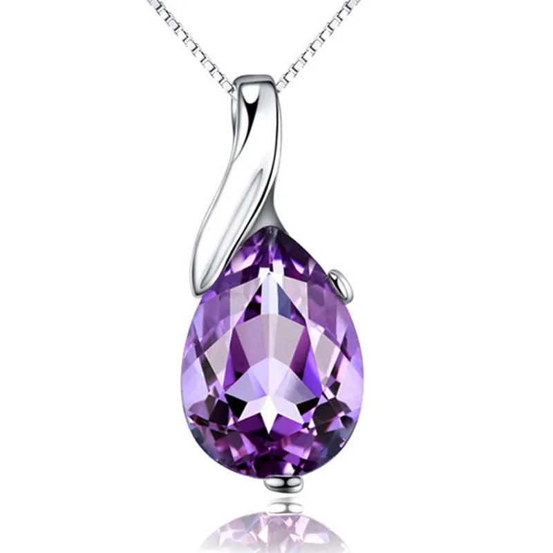 LiHong S925 Sterling Silver Necklace | Angel Tears Blue Topaz Crystal Pendant for Women