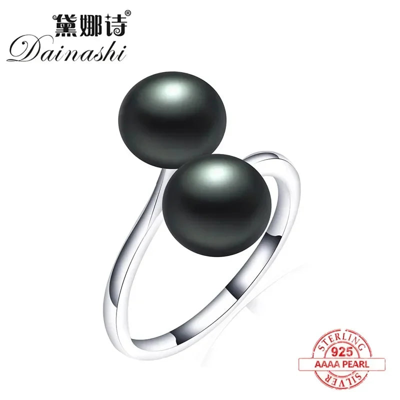 2026 New Arrival Black Natural Freshwater Pearl Ring | Adjustable 925 Sterling Silver Jewelry for Women Gifts