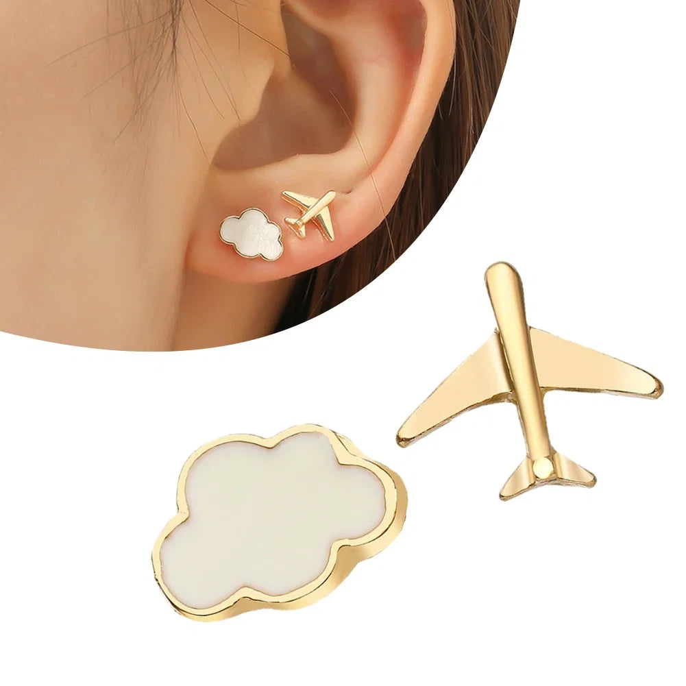 Fashion Cute Cloud Airplane Small Earrings | Creative Sweet Dripping White Earrings for Women