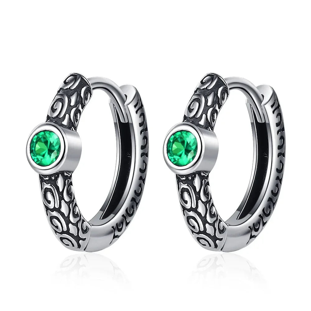 Unisex S925 Sterling Silver Vintage Thai Earrings with Green Zircon | Unique Jewelry Gift Accessory