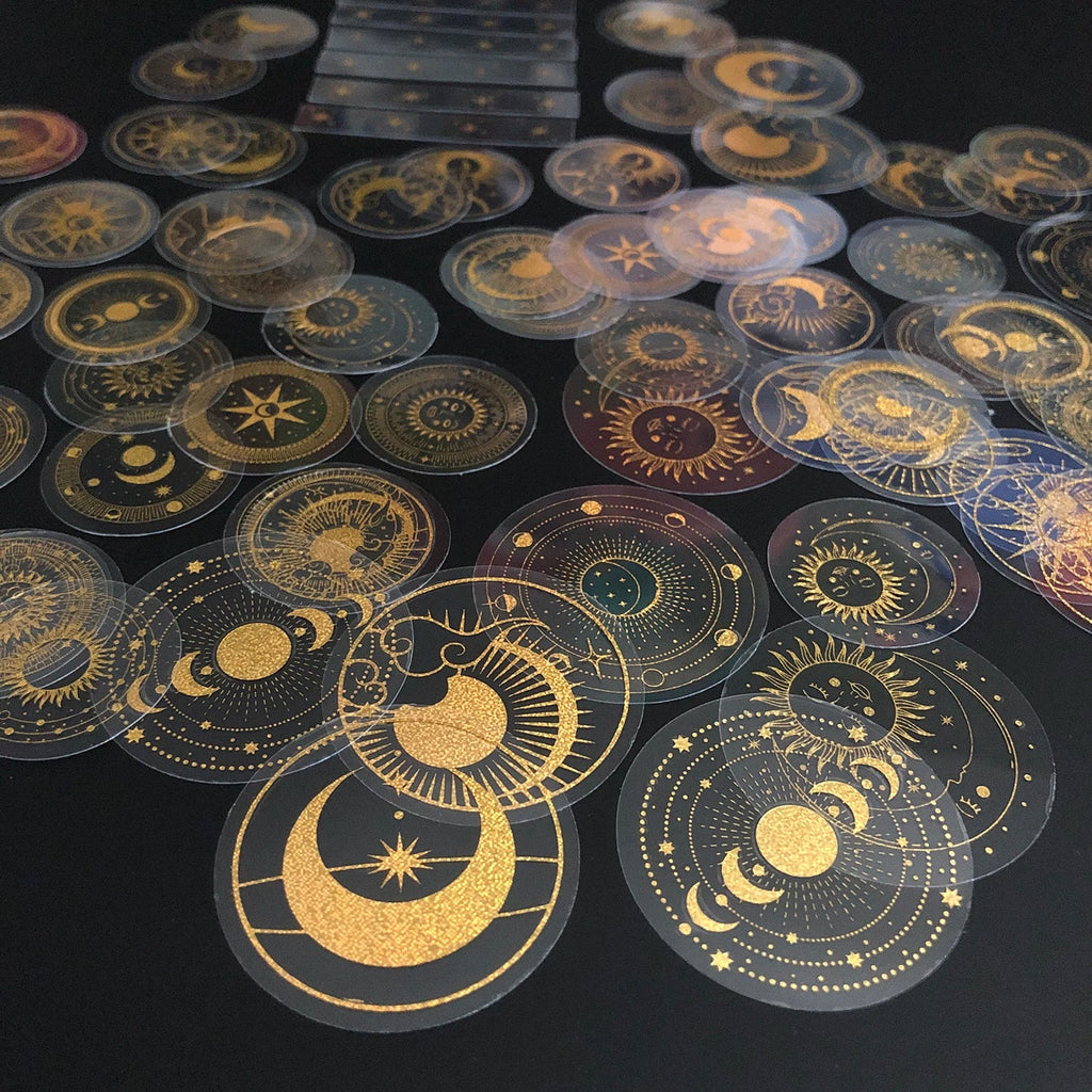 70 pcs Glitter Gold PET Adhesive Stickers | Waterproof Transparent Label Set