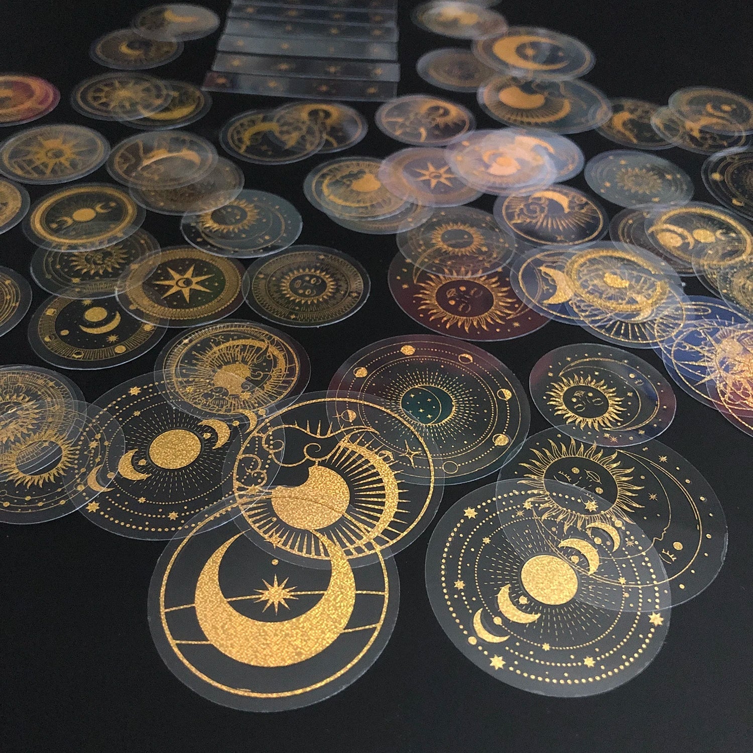 70 pcs Glitter Gold PET Adhesive Stickers | Waterproof Transparent Label Set