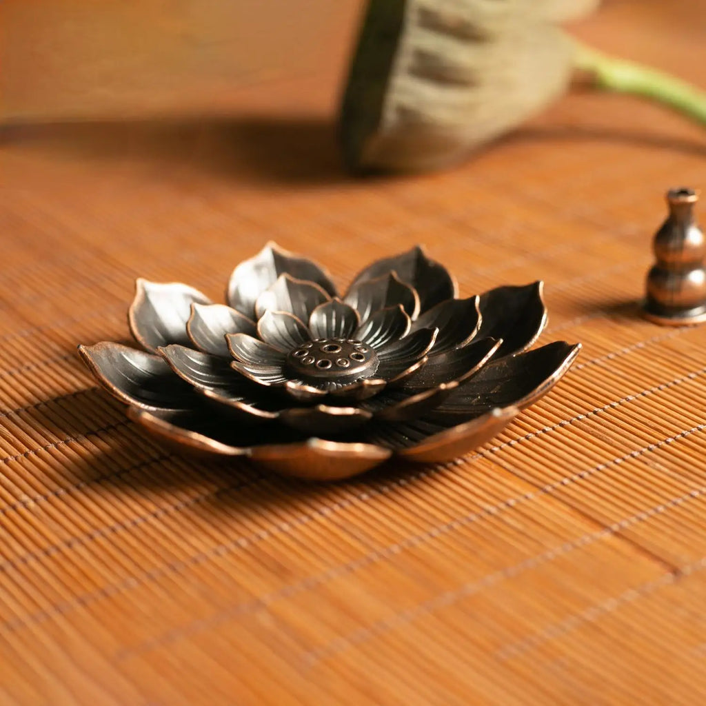 Lotus Incense Burner Stick Holder | Alloy Buddhism Meditation Decor