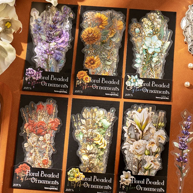 Mr. Paper 3-Pack Floral Bead Vintage PET Stickers | Creative Journaling and Scrapbooking Supplies