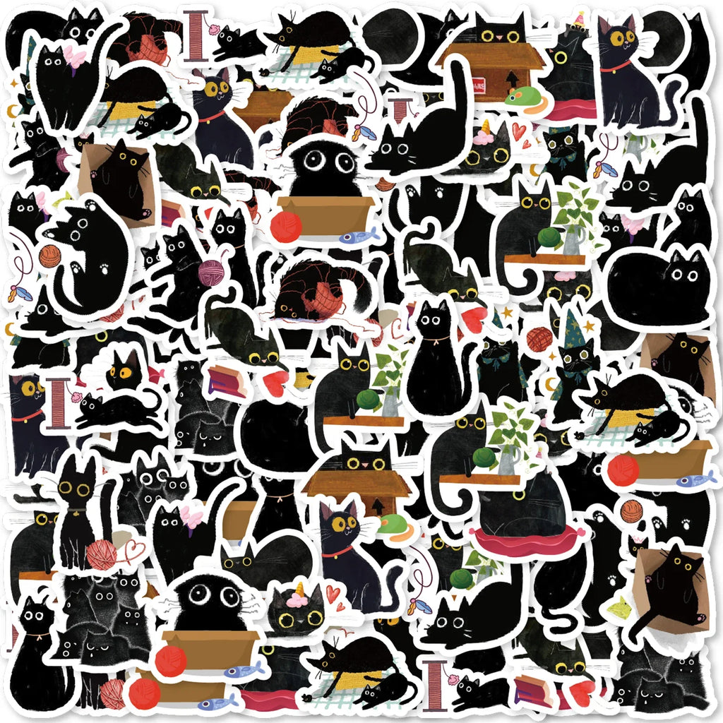 Etori Life Black Cat Stickers | 45 Waterproof DIY Stickers for Laptops and Scrapbooking