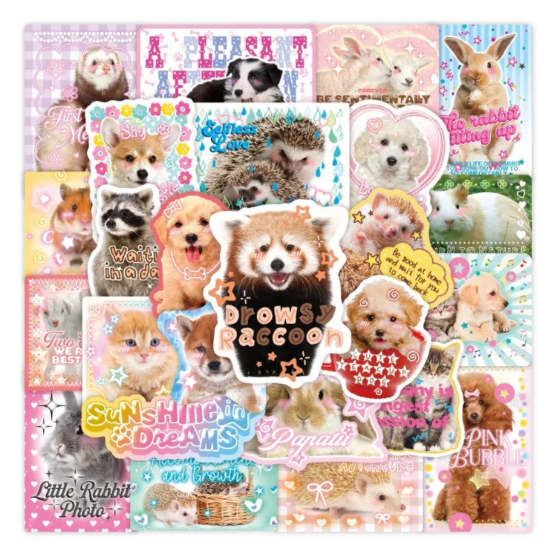 50pcs Cute Real Animal Sticker Set | Kawaii Scrapbook Decals for DIY Decor