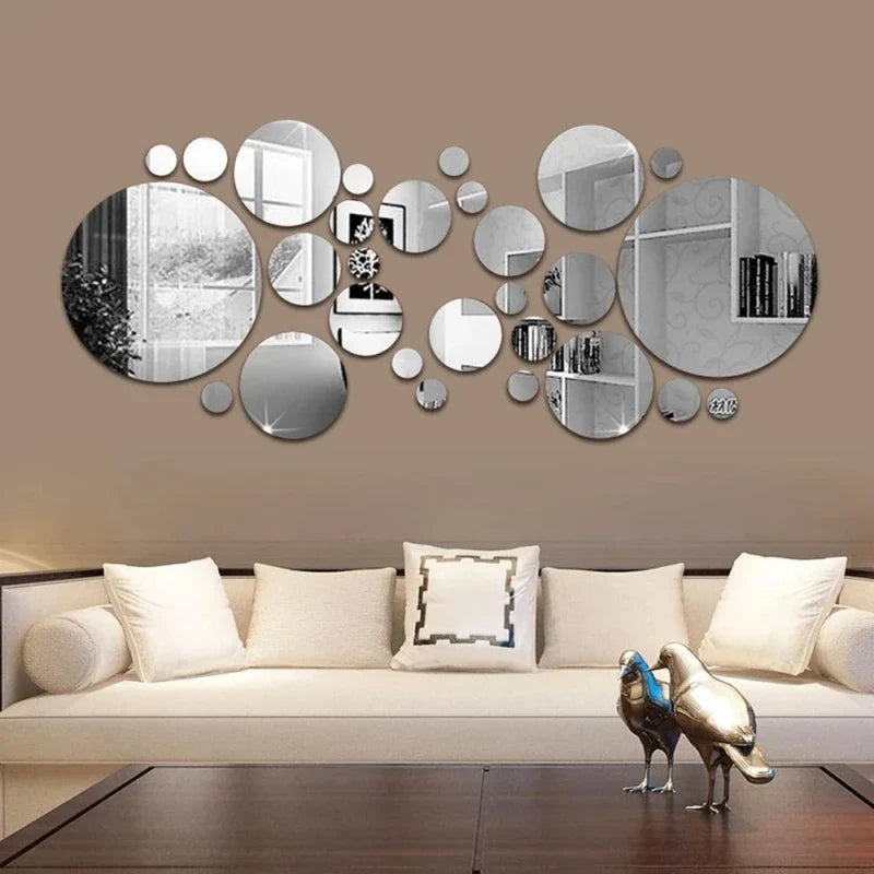 26pcs Round Acrylic Mirror Stickers | Self-Adhesive Removable Wall Decor for Bathroom and Kitchen