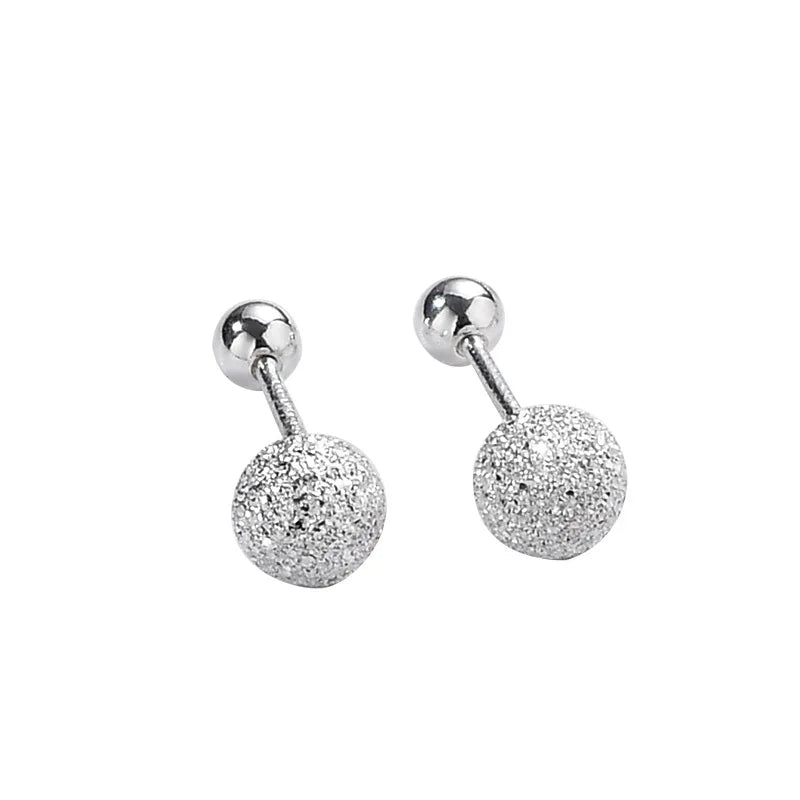 925 Sterling Silver Round Bead Double Stud Earrings | Simple Screw Ball Earrings for Women