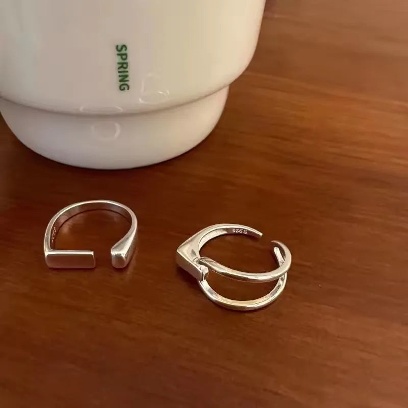 VENTFILLE 925 Sterling Silver Adjustable Rings | Vintage Hip Hop Couples Jewelry