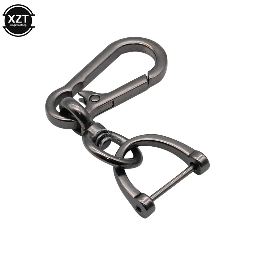 360 Degree D Shape Rotating Horseshoe Buckle Leather Braided Car Keychain | Auto Key Ring Pendant