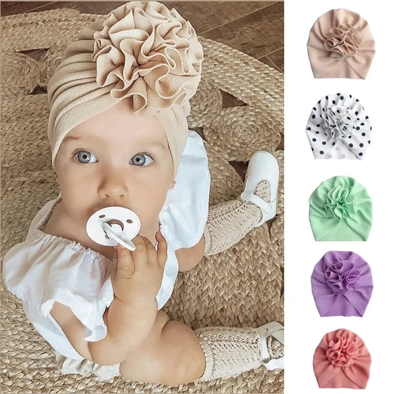 Baby Girl Turban Hat | Lovely Flower Soft Cap for Newborn Photography