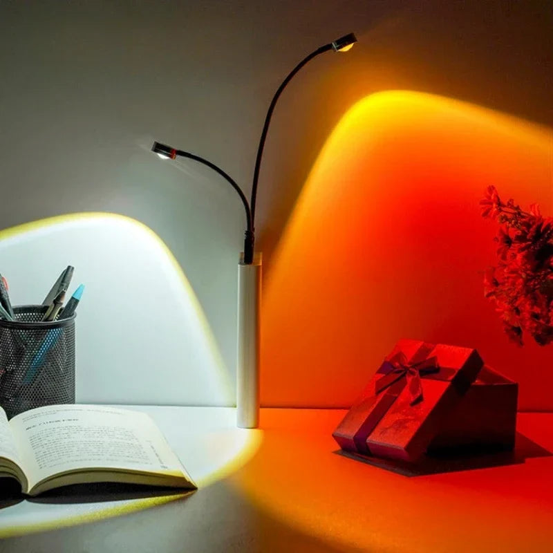 USB Sunset Projection Lamp | Rainbow Atmosphere Night Light for Photography and Room Decor