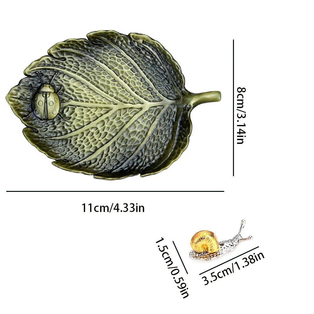 Leaf Snail Incense Burner | Antique Metal Incense Plate for Living Room