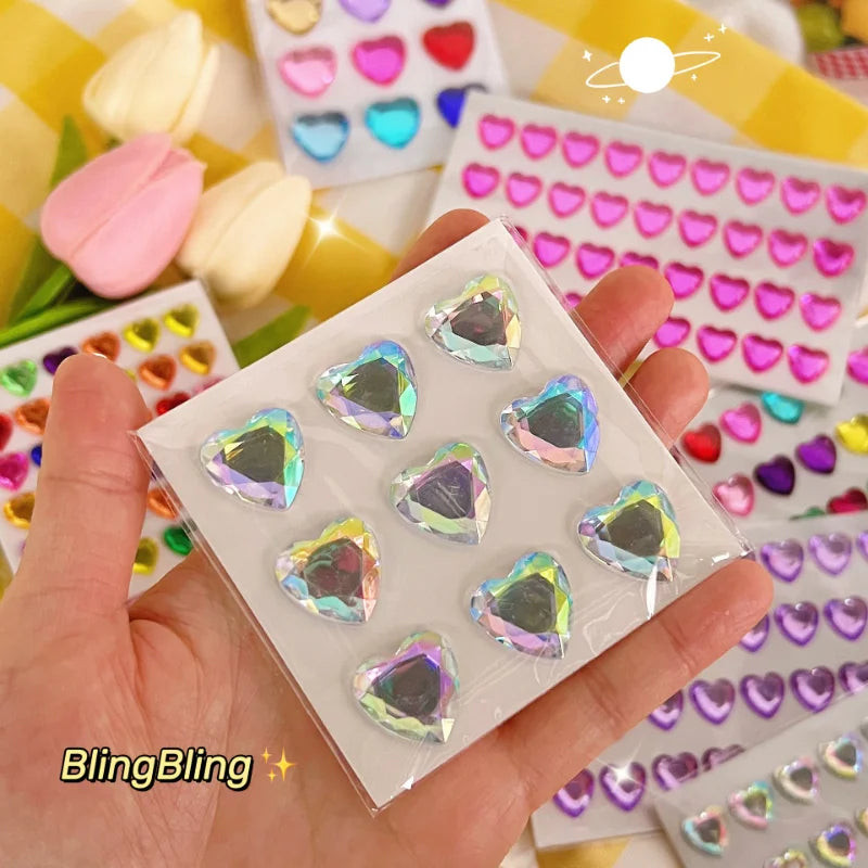 3D Crystal Heart Stickers | Sparkly Craft Decor for Scrapbooks and Journals