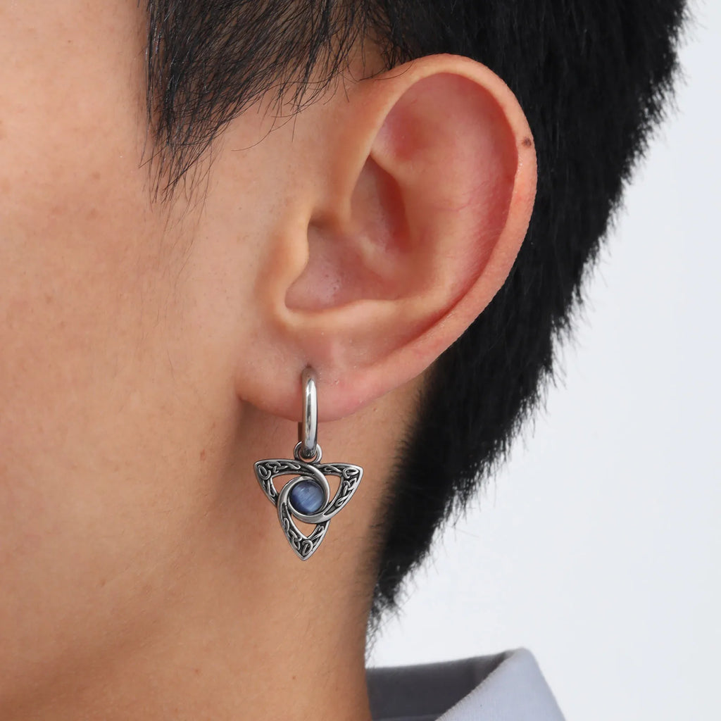 Stainless Steel Moonstone Hoop Earrings for Men | Punk Hip Hop Jewelry Gift