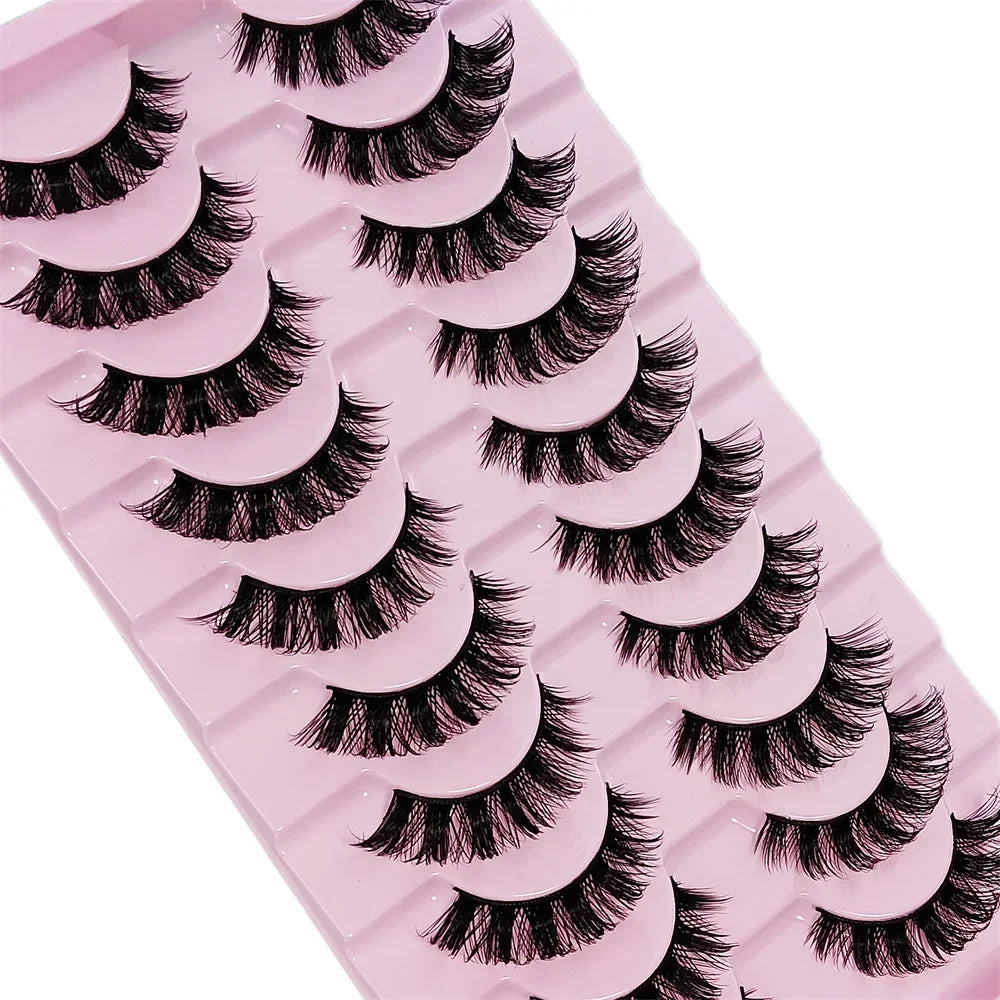 10 Pairs DD Curl Russian Strip Lashes | Fluffy Volume False Eyelashes for Dramatic Look