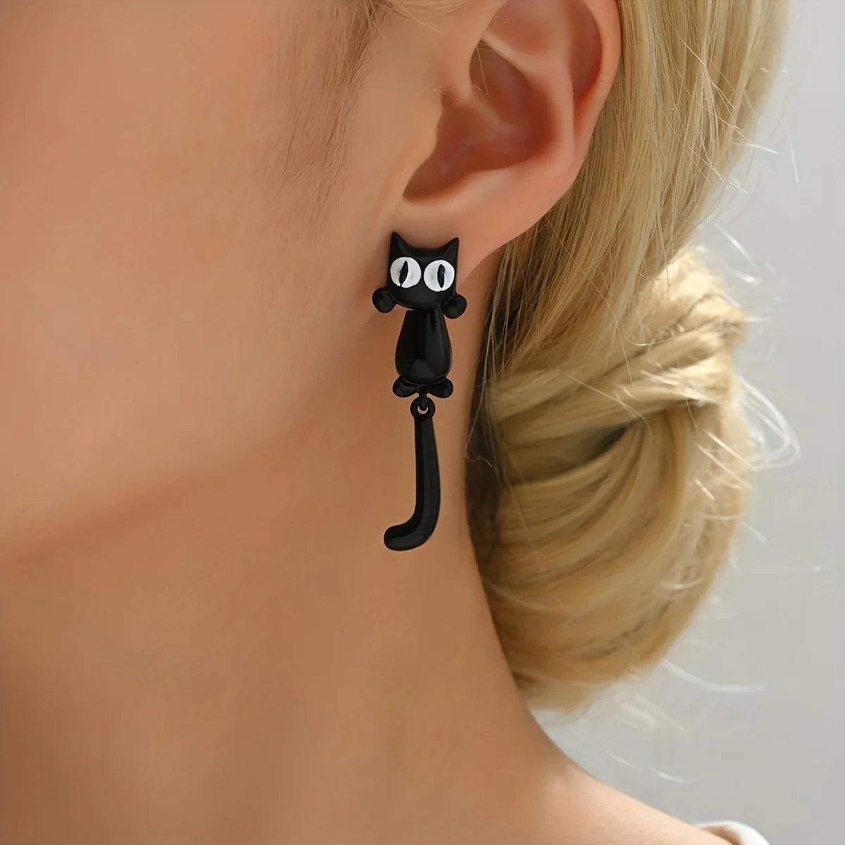 Creative Black Cat Stud Earrings | Punk Style Ear Jacket Set