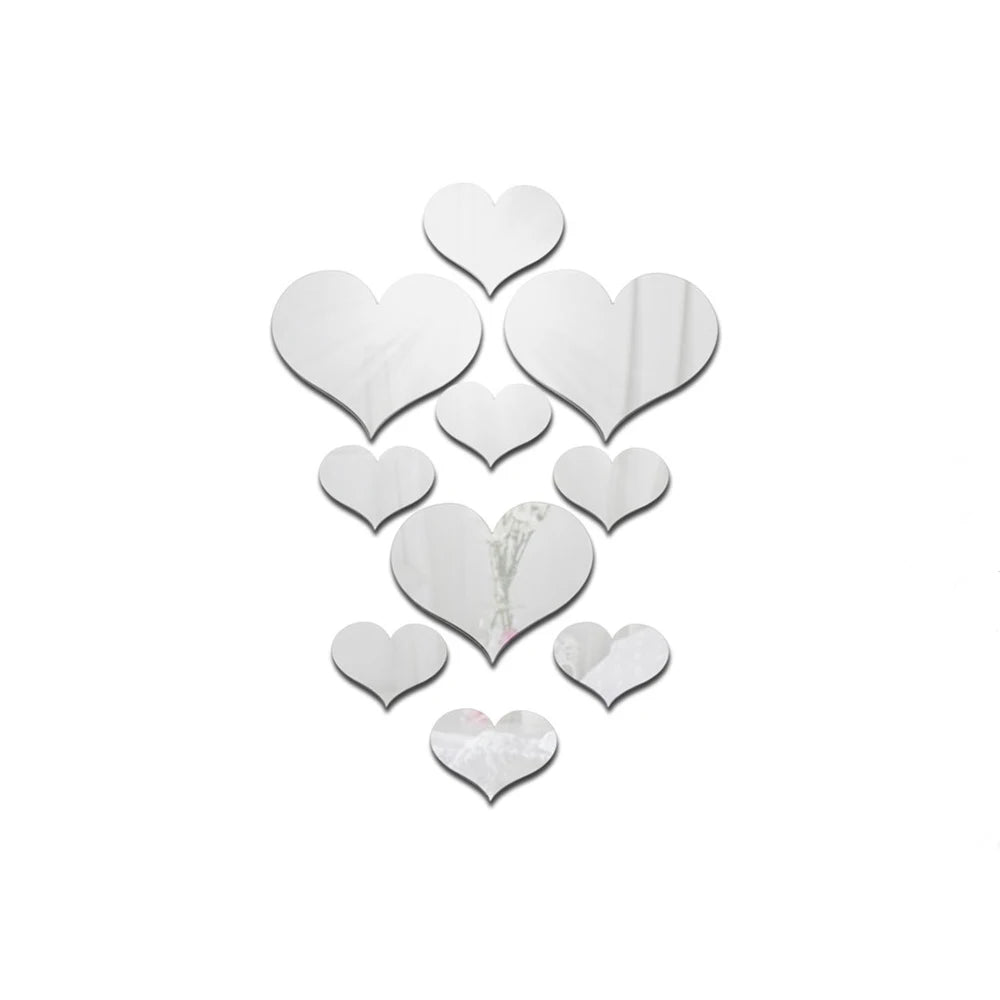 10Pcs Acrylic Love Heart Wall Stickers | Mirror 3D Decals for Home Decor