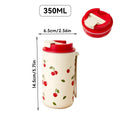 350/400ml Plastic Coffee Mug with Cherry Pattern | Travel Portable Water Bottle Tumbler