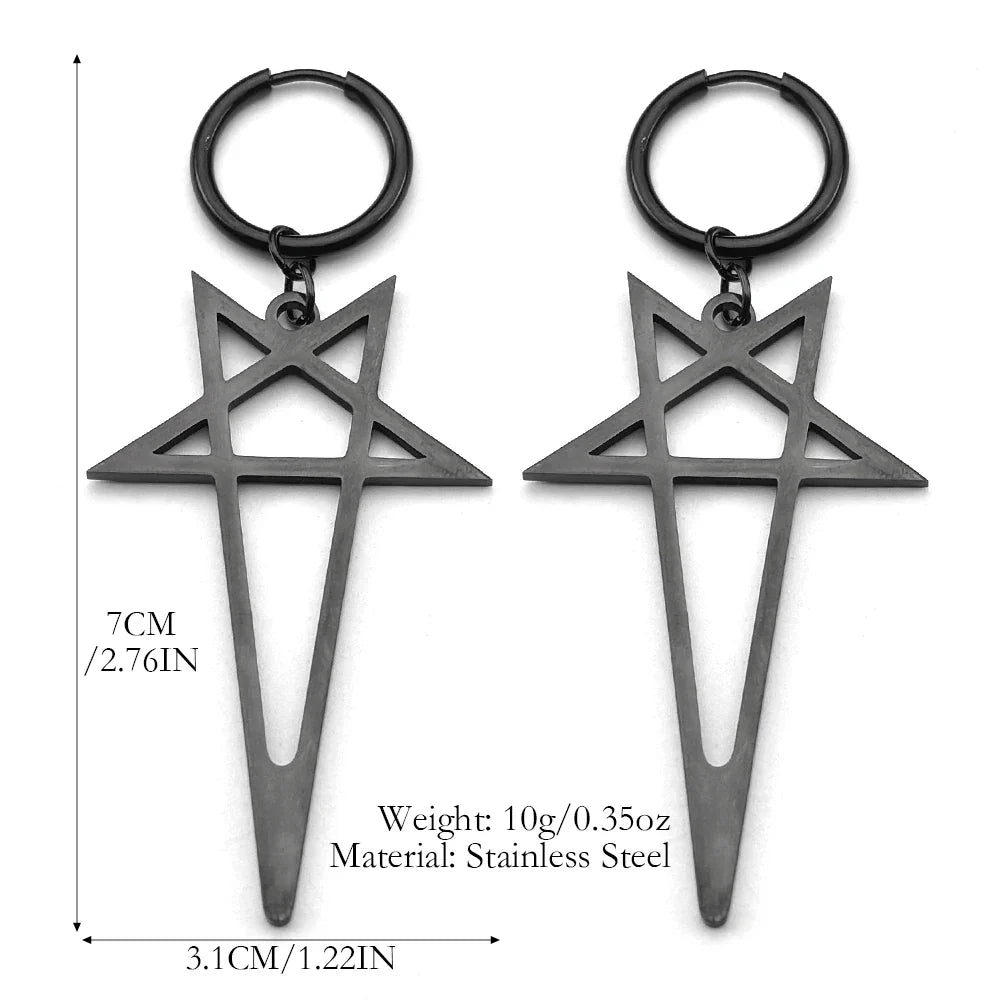 Pentagram Spike Rivet Hoop Earrings | Stainless Steel Gothic Punk Jewelry