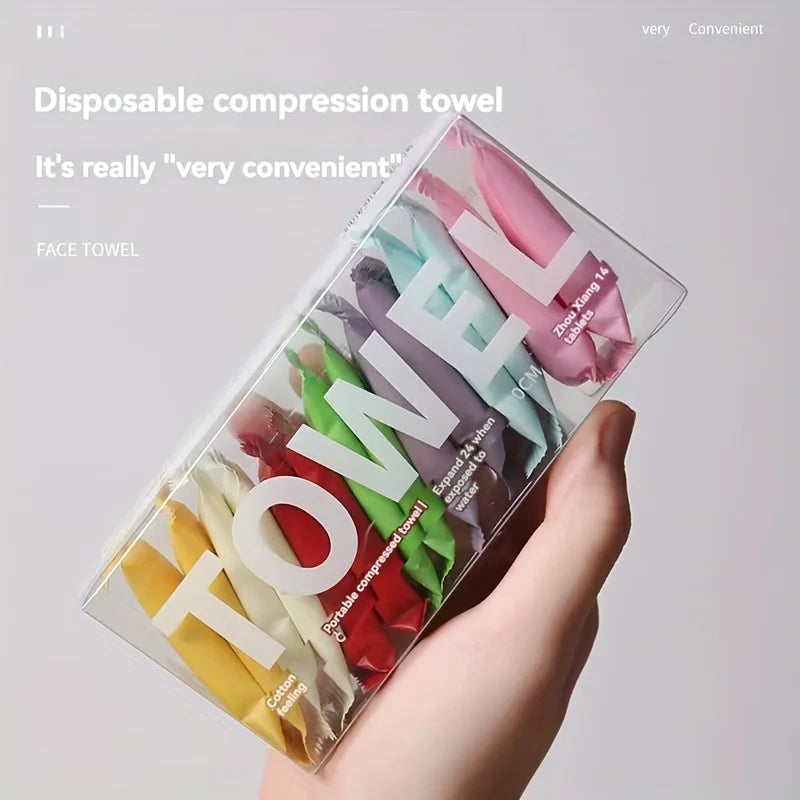 14/7PCS Disposable Compressed Towel Set | Portable Cotton Travel Towel for Face and Body