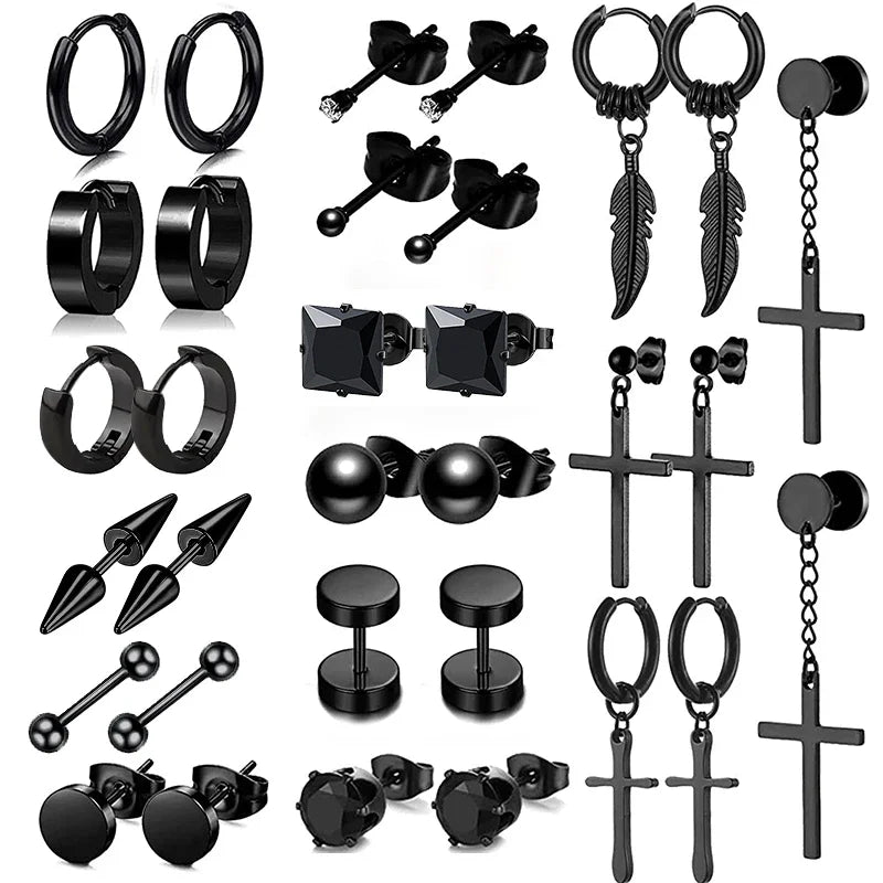 Black Punk Cross Hoop Earrings | Stainless Steel Unisex Jewelry